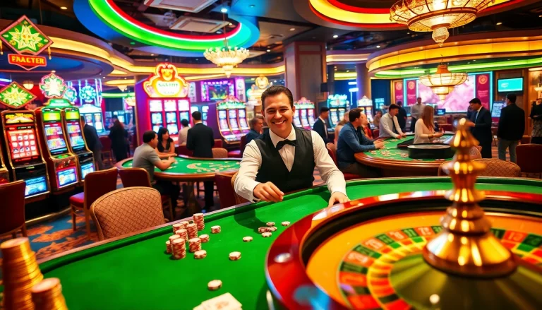 Engaging image of players at MMOO casino, featuring vibrant tables and exciting slot machines.