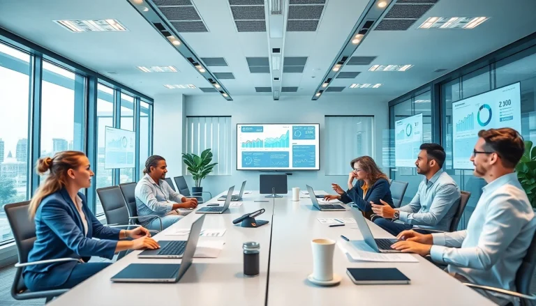 Accounting and Bookkeeping Services team collaborating in a modern office space.