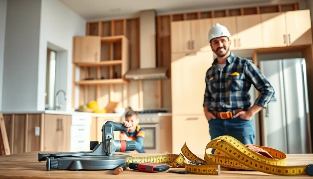 Enhance your Home renovation with a professional contractor working in a modern kitchen space.