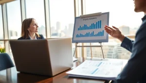 Real Estate agent presenting market insights in a professional office setting