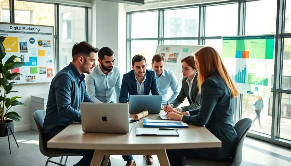 Marketing professionals collaborating in a vibrant office for a Florida Marketing Agency.