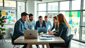 Marketing professionals collaborating in a vibrant office for a Florida Marketing Agency.