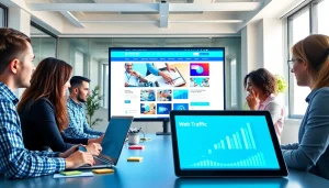 Thiết kế website by MIMA DIGI showcasing a modern office team collaborating on digital innovation.