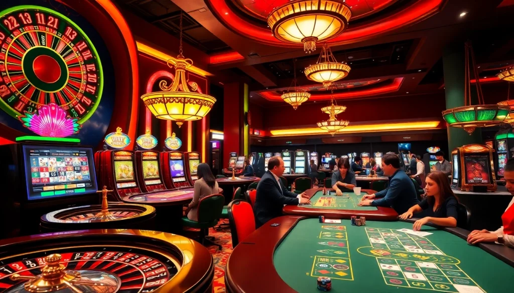 Players enjoying thrilling games at https://xx88.pizza/ casino with roulette, poker, and slot machines.
