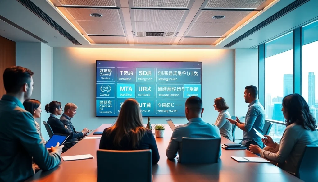 Lingo Connect's innovative business meeting showcasing diverse professionals engaging with real-time language translation technology.