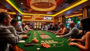 SC88 gaming table action with players engaged in thrilling bets at a casino.