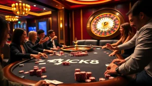 Người chơi đang thưởng thức một trò chơi đầy kịch tính tại bàn poker sòng bạc mang thương hiệu LUCK8.