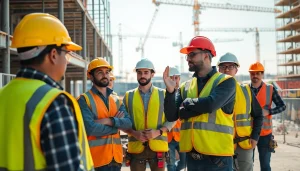 Enhancing construction site safety with diverse workers coordinating in a busy site.