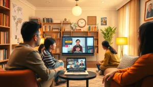 多様な学生と親しみやすい先生がqqenglish 口コミを紹介する、魅力的なオンライン学習シーン。