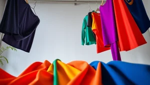 Spandex kopen: Diverse kleuren spandexstoffen in een stijlvolle presentatie.