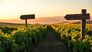 Capture the beauty of vineyards in Carksburg CA with ripe grapes and warm sunset hues.