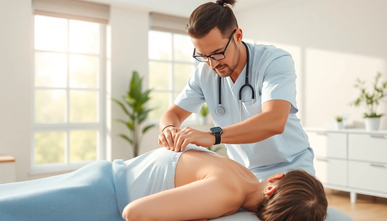 Osteopathie Behandlung mit einem Fokussierten Therapeuten während einer Sitzung in einem ruhigen Raum.