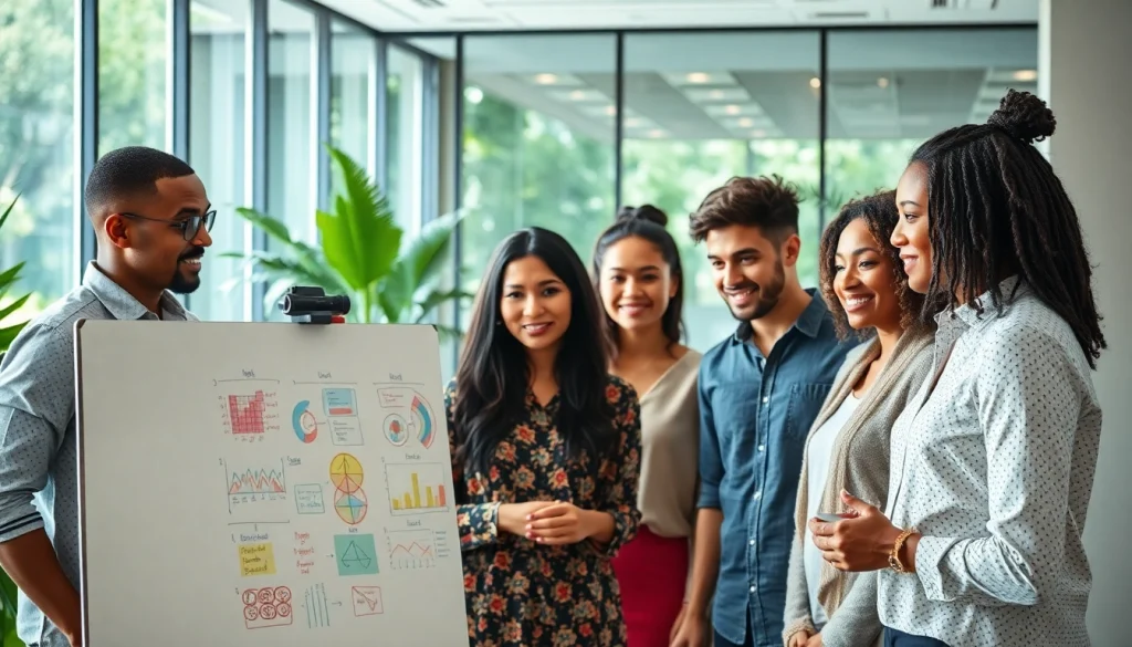 Engaged professionals at maeden.com/en brainstorming in a vibrant office space.