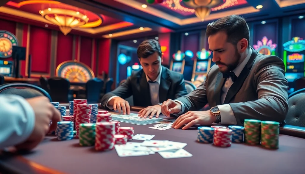 SboBet gaming action with strategic poker betting and colorful chips in a luxurious casino.