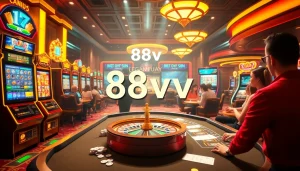 Players experiencing thrills of various games at 88vv casino with vibrant slot machines.