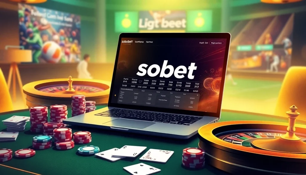SBOBet online gambling interface showcasing live betting excitement with casino elements.