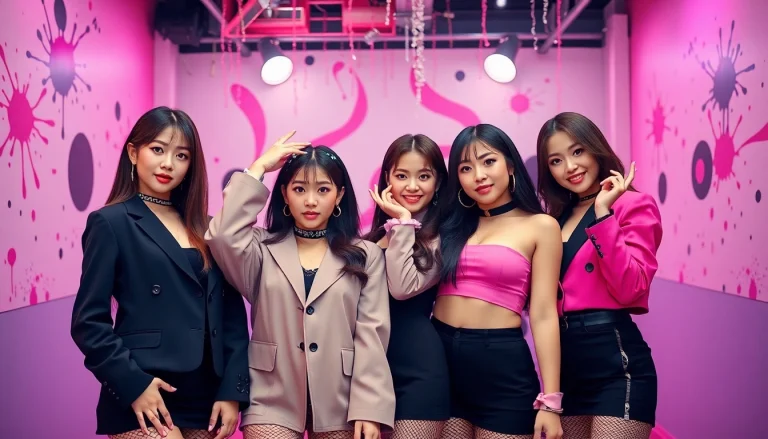 Showcasing blackpink members in a vibrant, colorful portrait highlighting their unique styles.