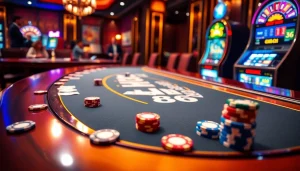 Players engaging with LV88 themed poker chips and cards on a luxurious casino table.