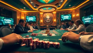 The hidden wiki links flash amidst a luxurious casino scene filled with poker chips and glamorous players.
