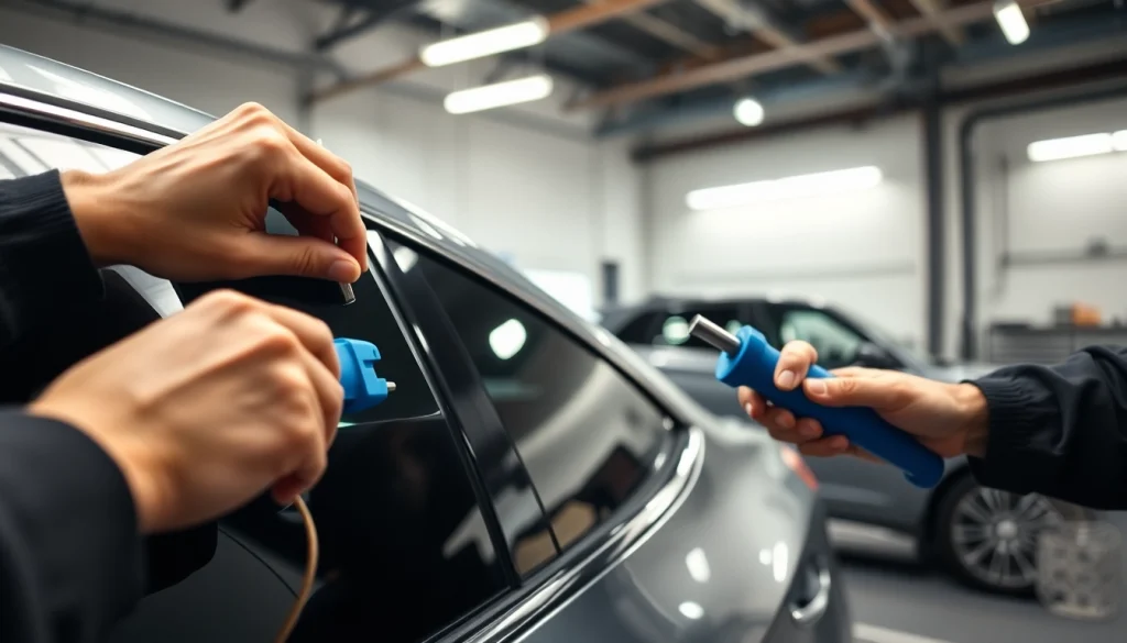 Window tint Chattanooga service showcasing skilled technicians applying high-quality film.