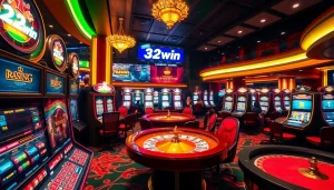 32win offers an exciting casino experience with vibrant slot machines and roulette tables.
