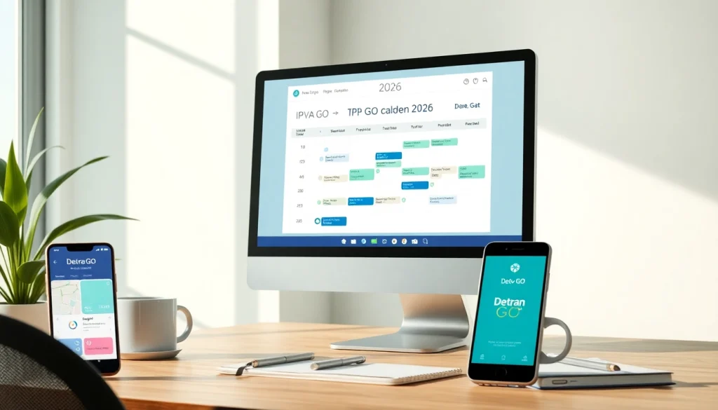 Explore the 2026 IPVA GO calendar on a user-friendly screen highlighting detran go services.
