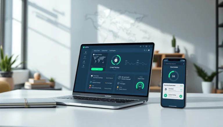 在现代设备上显示的快连VPN应用界面，展示全球连接与安全性。
