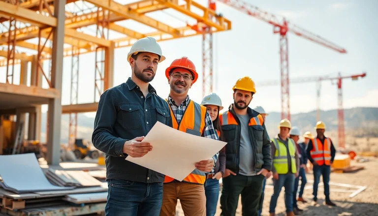 Dynamic construction workers collaborating at a building site in Colorado, showcasing the construction association colorado.