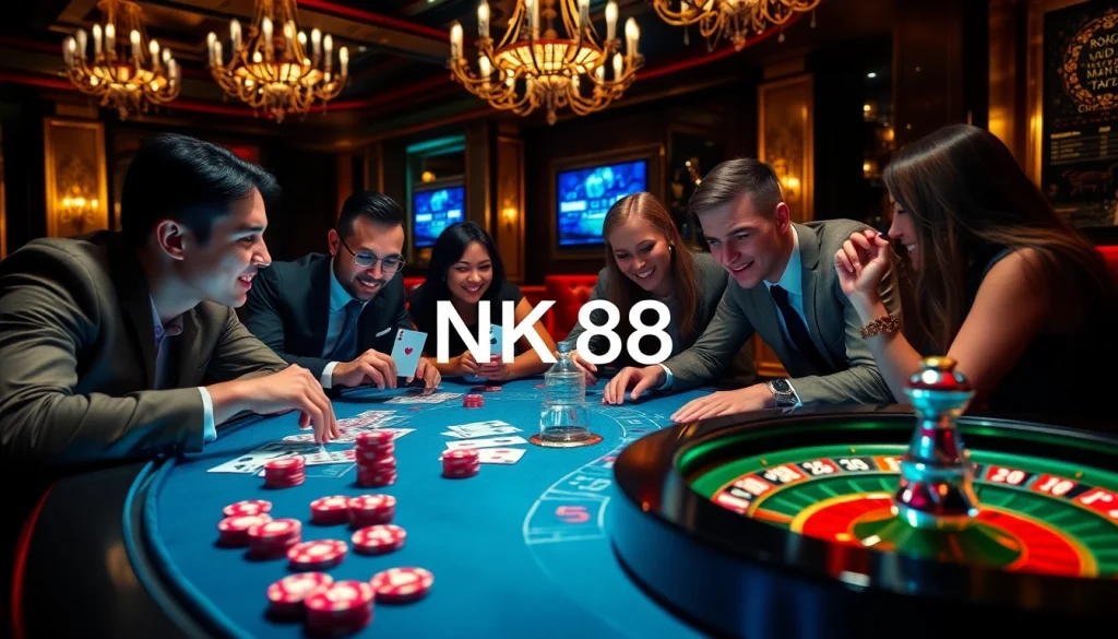 Players enjoying an exciting round at the casino table featuring NK88-themed games.