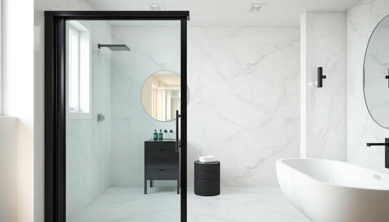 Enhance your space with a modern black shower sliding door featuring sleek design and elegant details.