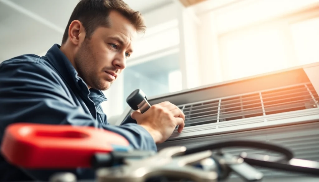 Technician providing AC repair patterson ny services in a well-lit residential space.