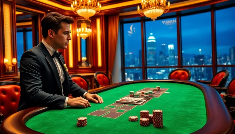 Winning big at the luxurious 98win casino poker table with vibrant chips and cards.