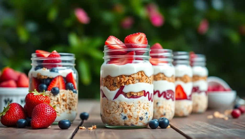 Delicious breakfast arrangement featuring jars with recipes from https://masonjarbreakfast.com.