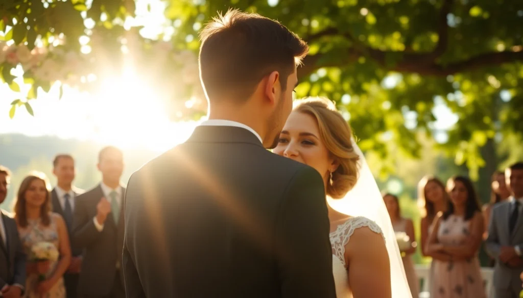 Calgary videographer skillfully filming a wedding scene in a beautiful outdoor setting.