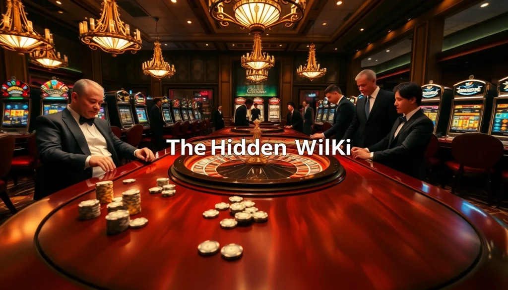 The hidden wiki 2026 showcases a luxurious casino table filled with poker chips and players engaged in thrilling games.