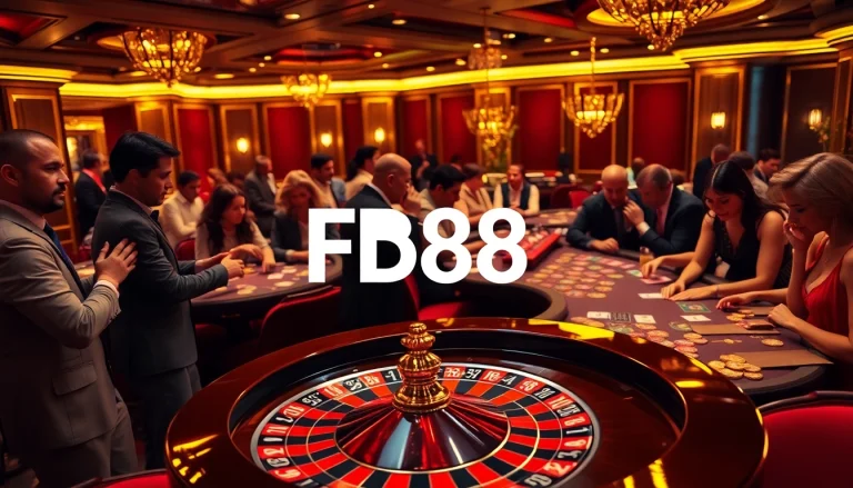 Players winning at FB88 casino, enjoying thrilling games like poker and roulette.