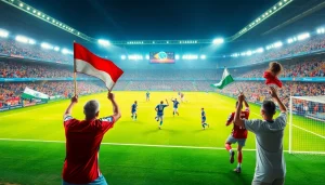 مشهد مباراة كرة قدم مثير يبرز koora Live مع جماهير ولاعبين حيويين