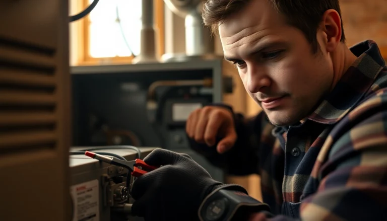 Technician performing furnace repair northsalem in a cozy home setting.