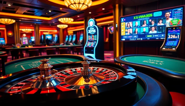 Xổ Số Vmax 2026 highlights in a vibrant casino scene filled with excitement and luxury.