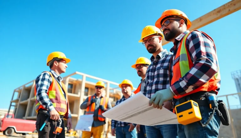 Workers engaging in diverse Careers in construction at a bustling building site.