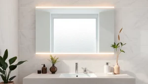 Reflecting the elegance of a stylish bathroom, this elegant bathroom mirror enhances a serene environment.