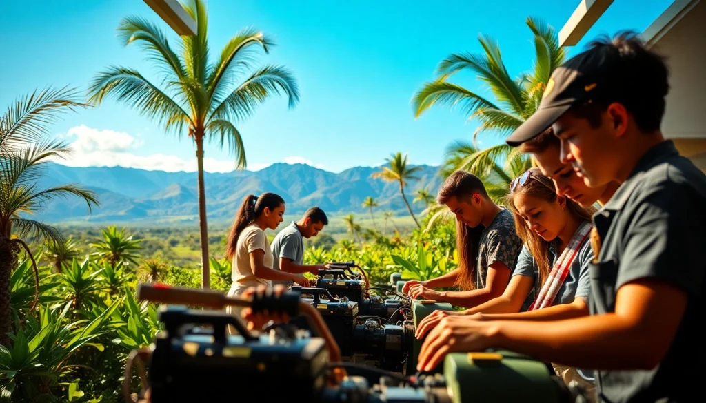 Hands-on learning at trade schools in Hawaii with diverse students collaborating effectively.