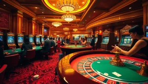 Exciting gambling scene highlighting trang chủ thabet with vibrant casino tables and players.