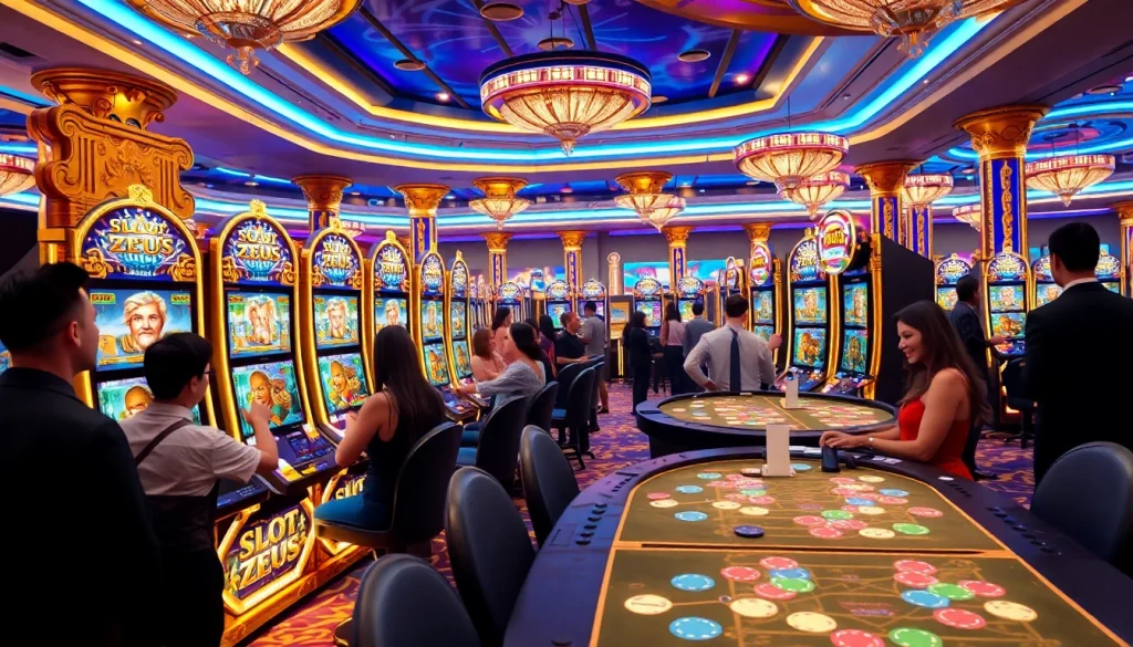 Experience thrilling gameplay on Slot Zeus with a luxurious casino backdrop.