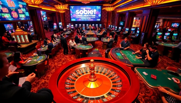 Exciting casino scene featuring sbobet link alternatif for online betting access and gaming.