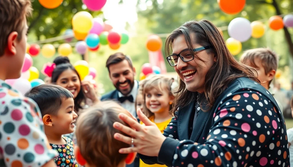 Birthday party entertainers captivating children with fun activities and vibrant decorations.