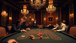 เล่นบาคาร่าในคาสิโนหรูที่มีผู้เล่นสนุกสนานและโต๊ะที่สวยงาม