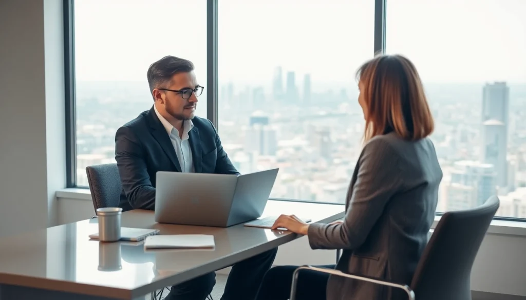 business coach Los Angeles guiding a client in a modern office setting