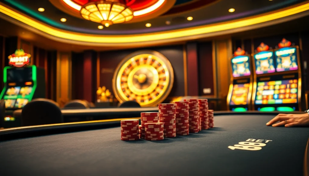 Experience high-stakes excitement at 188BET's elegant casino scene with classic gambling elements.