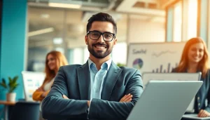 Hire sales reps showcasing teamwork and strategy in a modern office.